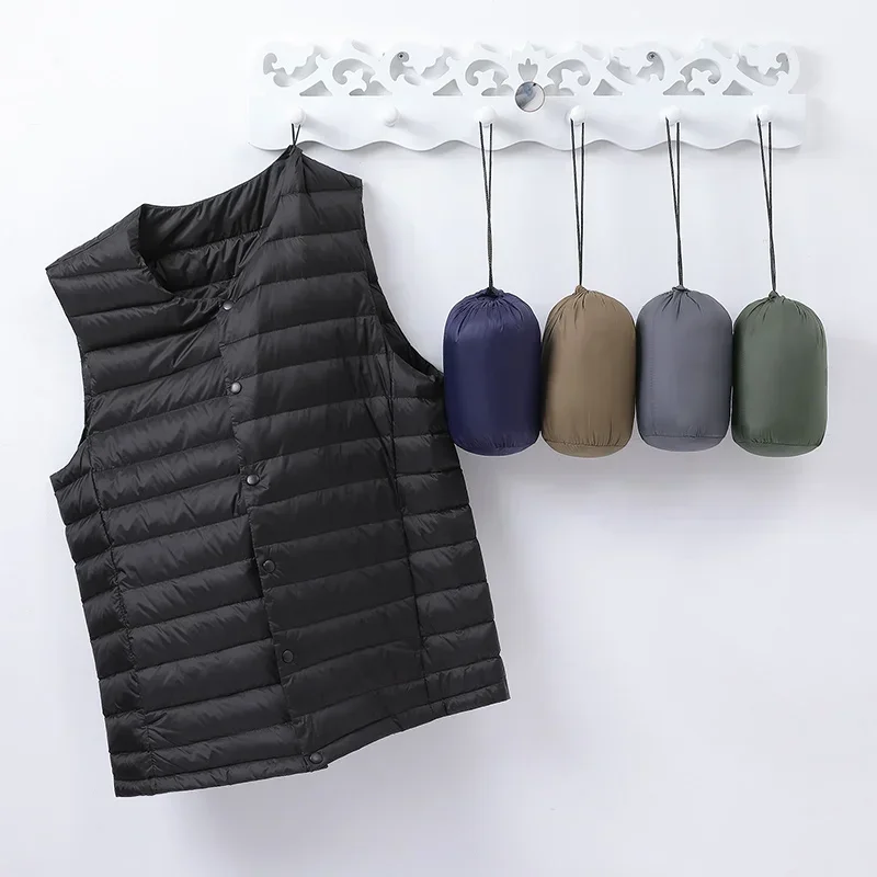 Lightweight Down Vests Men 90% White Duck Down Packable Winter Vests Solid Portable Sleeveless Waistcoat Homme Warm Parkas Male