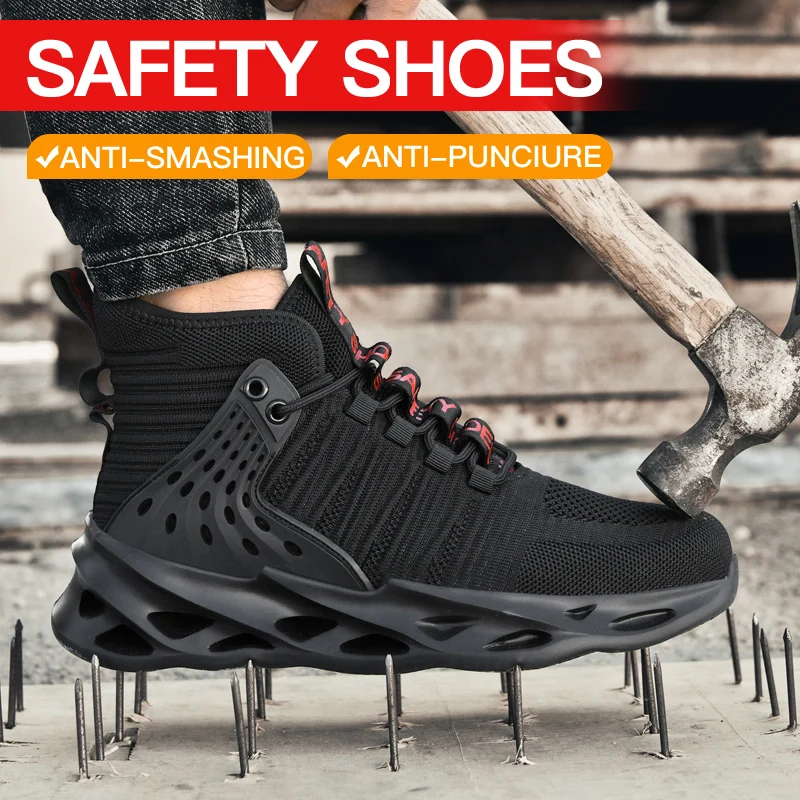black work shoes anti smash plastic toe safety shoes anti punctue security shoes lightweight safety shoes safety work sneakers