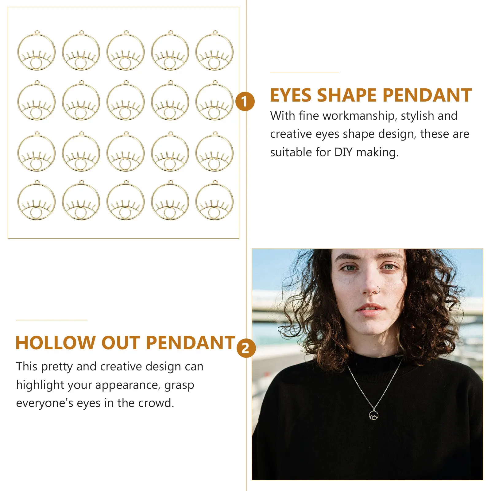 

20 pcs Geometric Eyes Shape Pendant Hollow Design Jewelry Making Charms DIY Supplies for Necklace Key Chain Golden Women's
