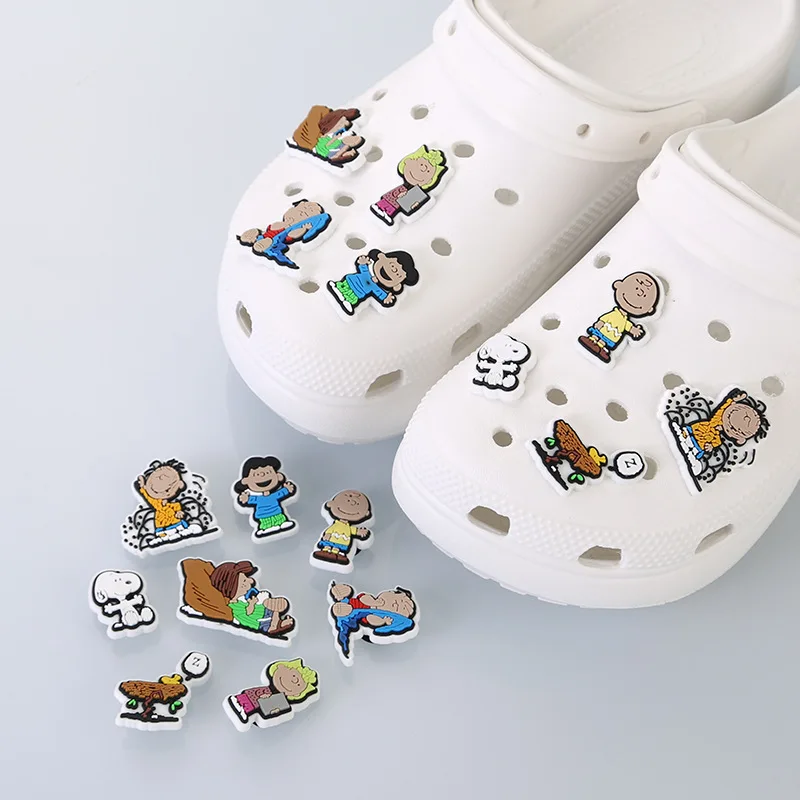 8pcs Snoopy Cartoon New Shoes Accessories Kawaii Anime Hole Shoes Buckle Diy Decoration Removable Girl Boys Gifts