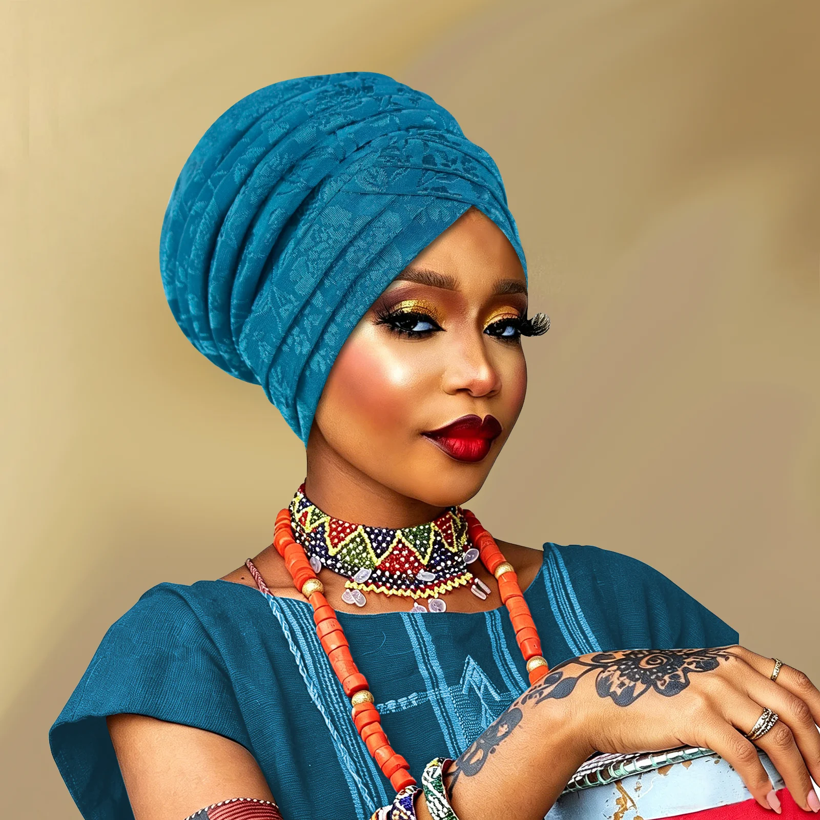 Gorro Turbante Africano para Mujer, Gorro Gele, Pañuelo para la Cabeza, Hiyab Musulmán, Gorro para Boda, Accesorio para la Cabeza