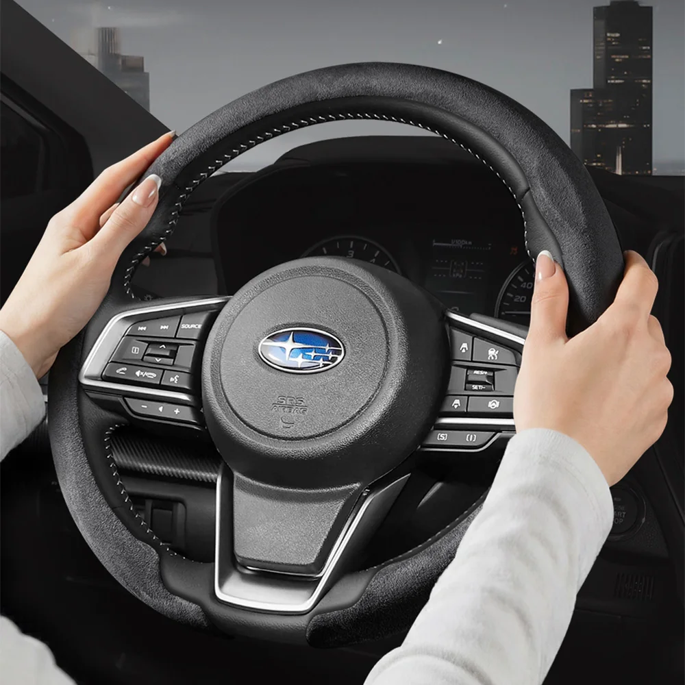 Suitable for Subaru Faux Suede Steering Wheel Cover 1.7mm Ultra-Thin Integrated Snap-On Style Non-Slip Sweat-Absorbent Crosstrek Xv Forester Outback Ascent Evoltis Impreza Wrx Legacy Levorg Brz