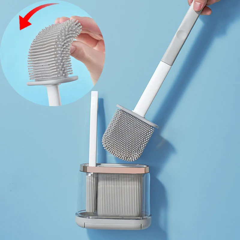 Toilet Brush With Small Scrub Brush And Holder Long Handle Toilet Cleaning Flexible Brush No Dead Corner Bathroom Cleaning Brush