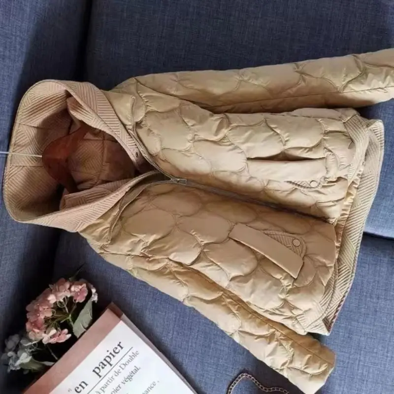 

Осенне-зимняя короткая хлопковая куртка для женщин, новинка 2025, модная свободная повседневная однотонная верхняя одежда с капюшоном, женская