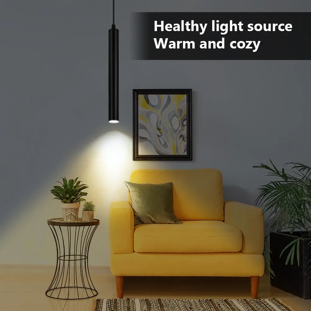 Black LED Pendant Lights Zylinder, Modern Kitchen Island Pendant Lighting Fixture, Aluminium Pendant Lamp for Bedside Table