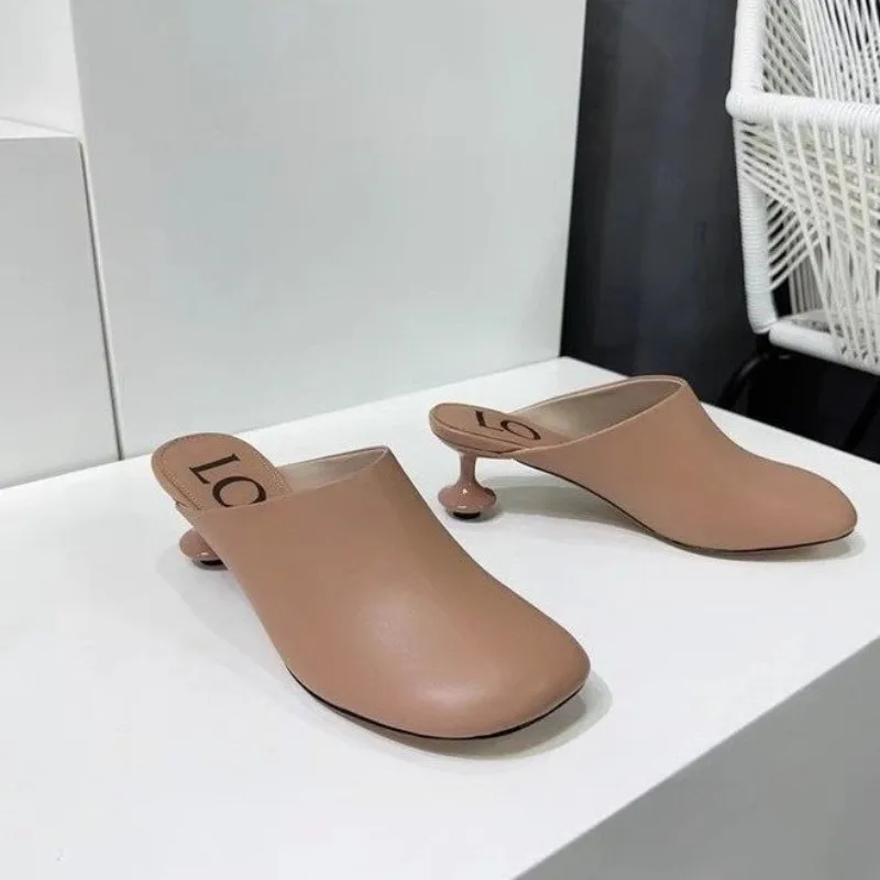 

Туфли на низком каблуке нестандартной формы на заказ, женские тапочки с круглым носком, модельные сандалии без шнуровки, офисные женские повседневные сабо