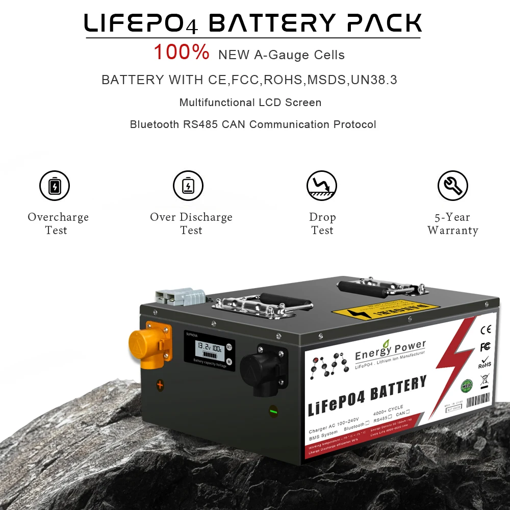 New 24V 100Ah 200Ah 300AH LiFePO4 Battery Pack Built-in Bluetooth BMS Lithium Iron Phosphate For Solar RV Home Storage Boat