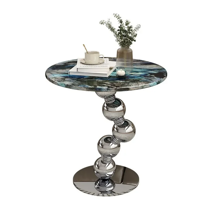 

Minimalist marble, side sofa, living room corner, small round coffee table