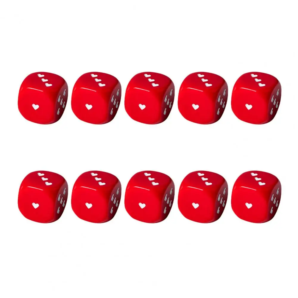 Durable Game Dice 10pcs 25mm Love Heart Acrylic Dice Set Corner Six-sided Game Dice Drinking Board Game Prop Equipment Kit Set