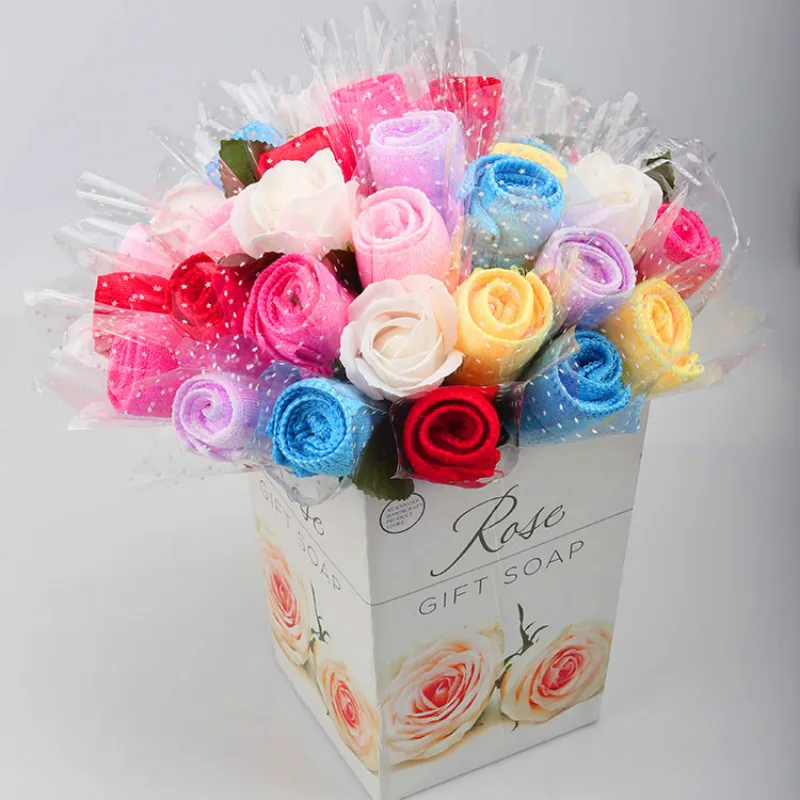 Home Textile Cake Towel, Candy Color, Rose Modeling, Fiber, Small, Event, Party Favors, 20x20cm, 30 Pcs, Lot