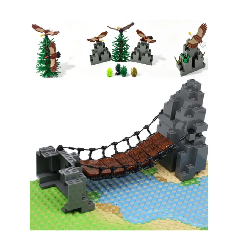 Military Building Blocks Landscape Rockery Suspension Bridge Mountain Eagle Set Model Accessories Educational Toy Christmas Gift