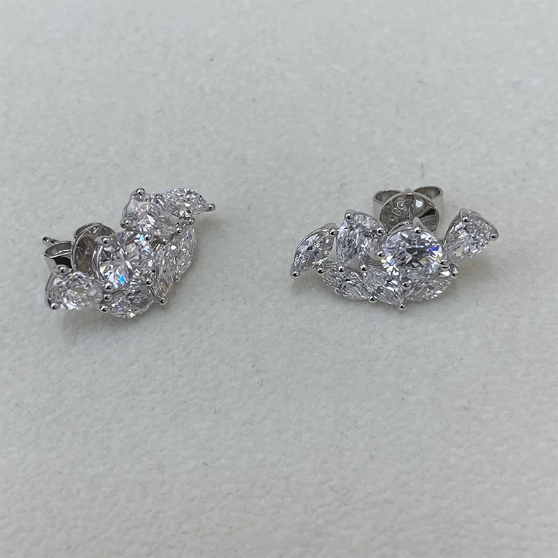 Platinum 950 3.8ctw DEF/VS VVS Round Pear Marquise Cut HPHT Lab Created Diamond Stud Earrings Birthday Gift