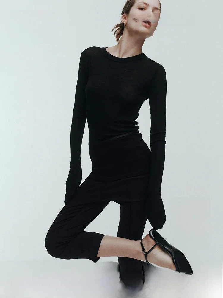 

High Waist Slim Fit Capri Pants Casual H&M Women's Trousers Leggings Seven-Foot Pants Casual Style Nylon Rayon Spandex