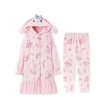 

Sanrio Pajamas 2Pcs Cinnamoroll Spring and Autumn Style Nightwear Cute Flannel Cartoon Thickened Bathrobe Household Clothing Hot