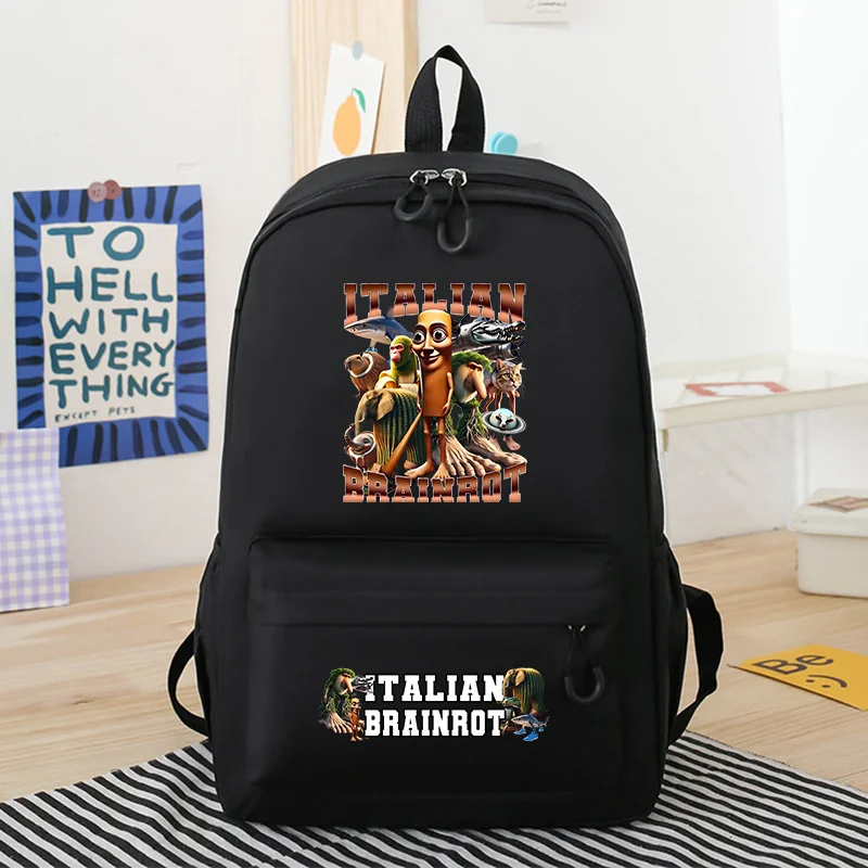 Italiano brainrot mochila legal meme impresso mochila meninos novos bookbags moda leve crianças adolescente mochila