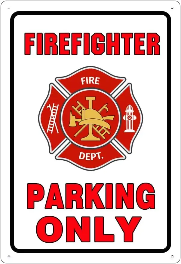 Warning Firefighter Parking Only Tin Sign and Man Cave Decor Metal Bar Wall Art -aluminum