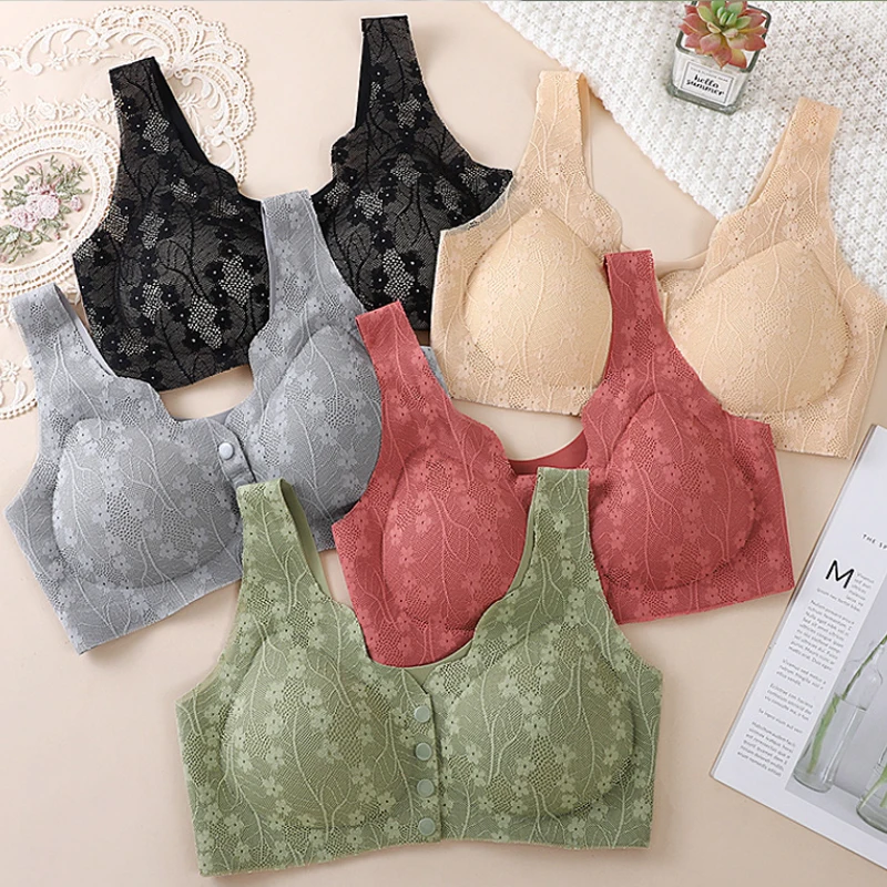 1PCS Women Sexy Front Buckle Lace Bras U-Back Breathable Underwear Wireless Soft Sleeping Brassiere Female Large Size Lingerie