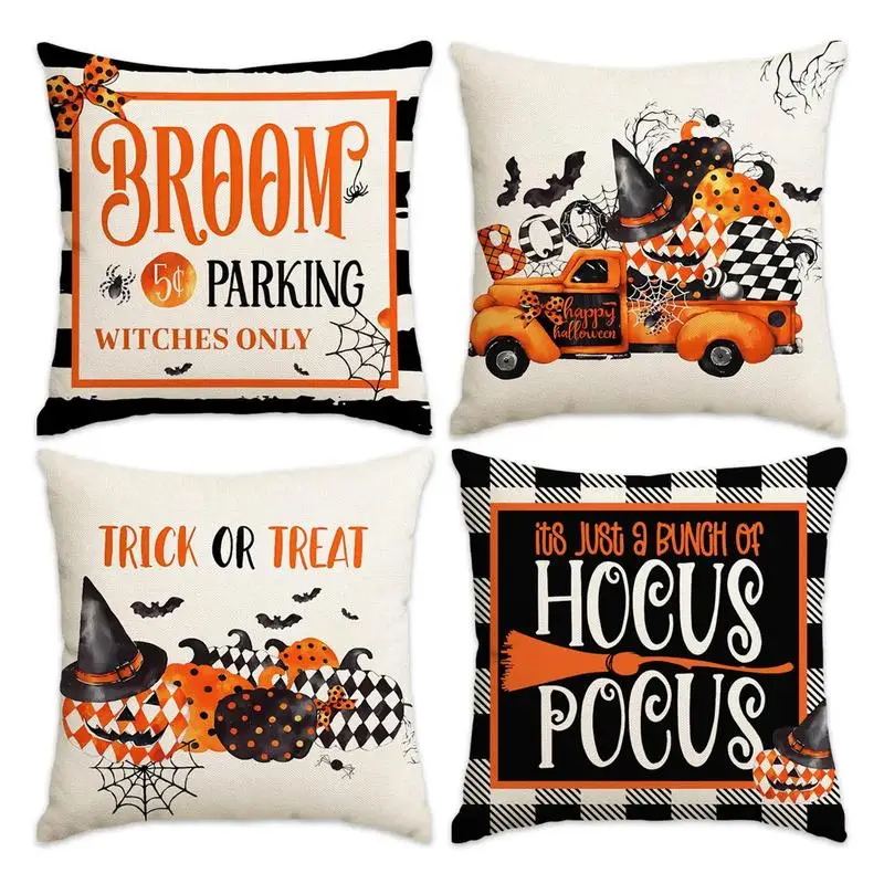 

Halloween Themed Pillow Case 4 Counts/set Square Pillow Cover without Filler Decorative Cushion Cover for Home Living Room Bed