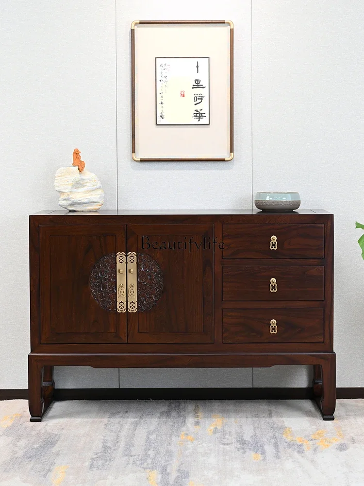 

03.ld14Chinese Style Solid Wood Side Cabinet Old Elm Wood retro Living Room Household Wall Storage Cabinet