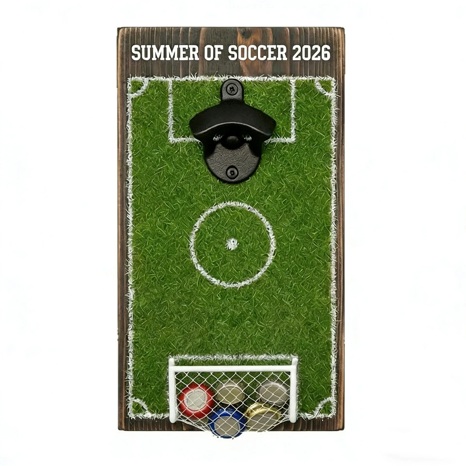 Soccer Field Wall Mounted Beer Bottle Opener with Goal Net Cap Catcher Football Bottle Opener for Bar Man Cave Beer Lovers Gift