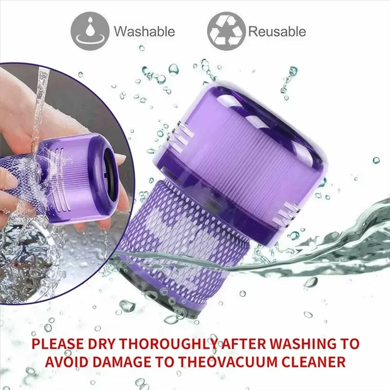 BAAO-Vacuum Filters For Dyson V12 Detect Slim/SV34/SV35 Washable And Reusable Filter Replacement Vacuum Brush