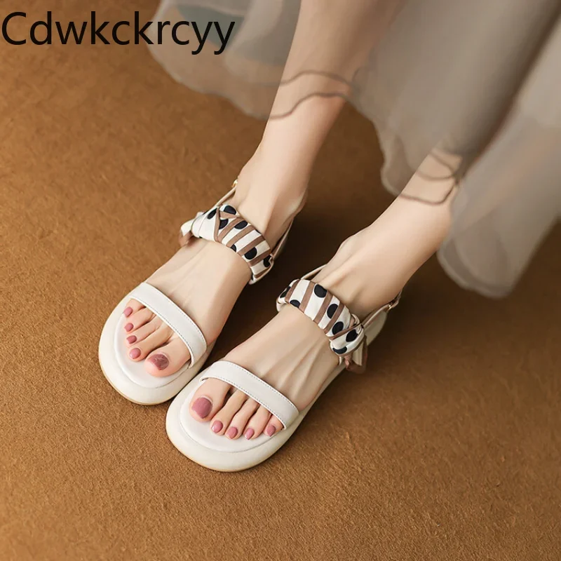 summer New styles fashion Fish beak Exposed toe low-heel women's sandals grace silk ribbon student Women sandals size 33-43