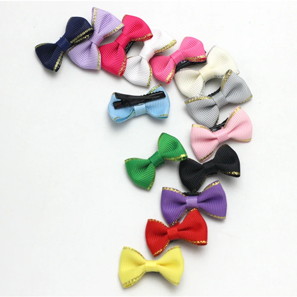 Golden Glitter Ribbon Bow Baby Girls Hair Clip Infant Fine Wispy Hair Mini Latch Kids Girls Little Berrette Small Hairpin