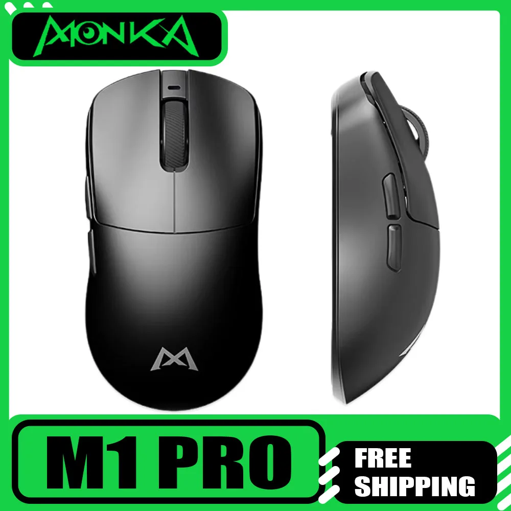 Monka M1 Pro Wireless Mouse Three Mode Paw3395 Ergonomics 4k E-Sports Gaming Mouse Customized Macro PC Gamer Accessories Gift