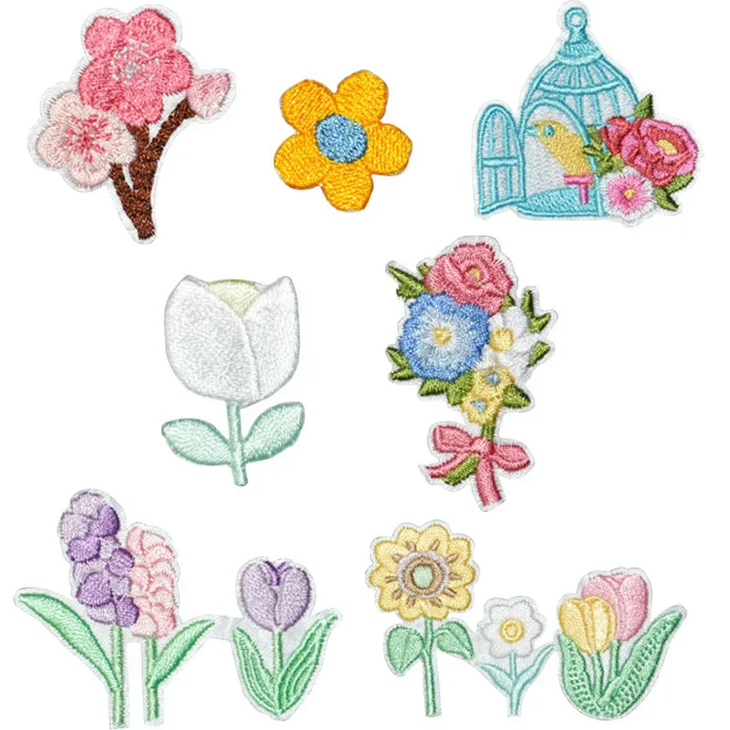 Cartoon Clothing Women Diy Tulip Embroidery Patch Flowers Birds Deal With It Iron On Patches For Clothes Diy Fabric Decor