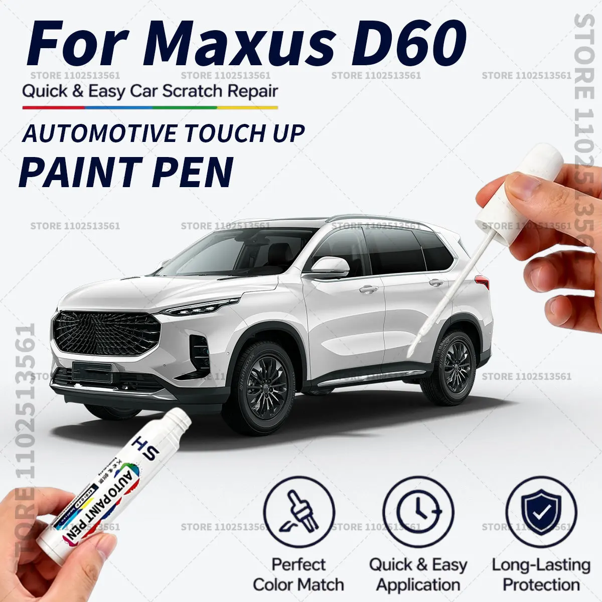 For SAIC Maxus D60 Black White Quick Dry Car Touch Up Paint Pen Auto Scratch Repair Brush for Paint Chips Scratches and Scuffs