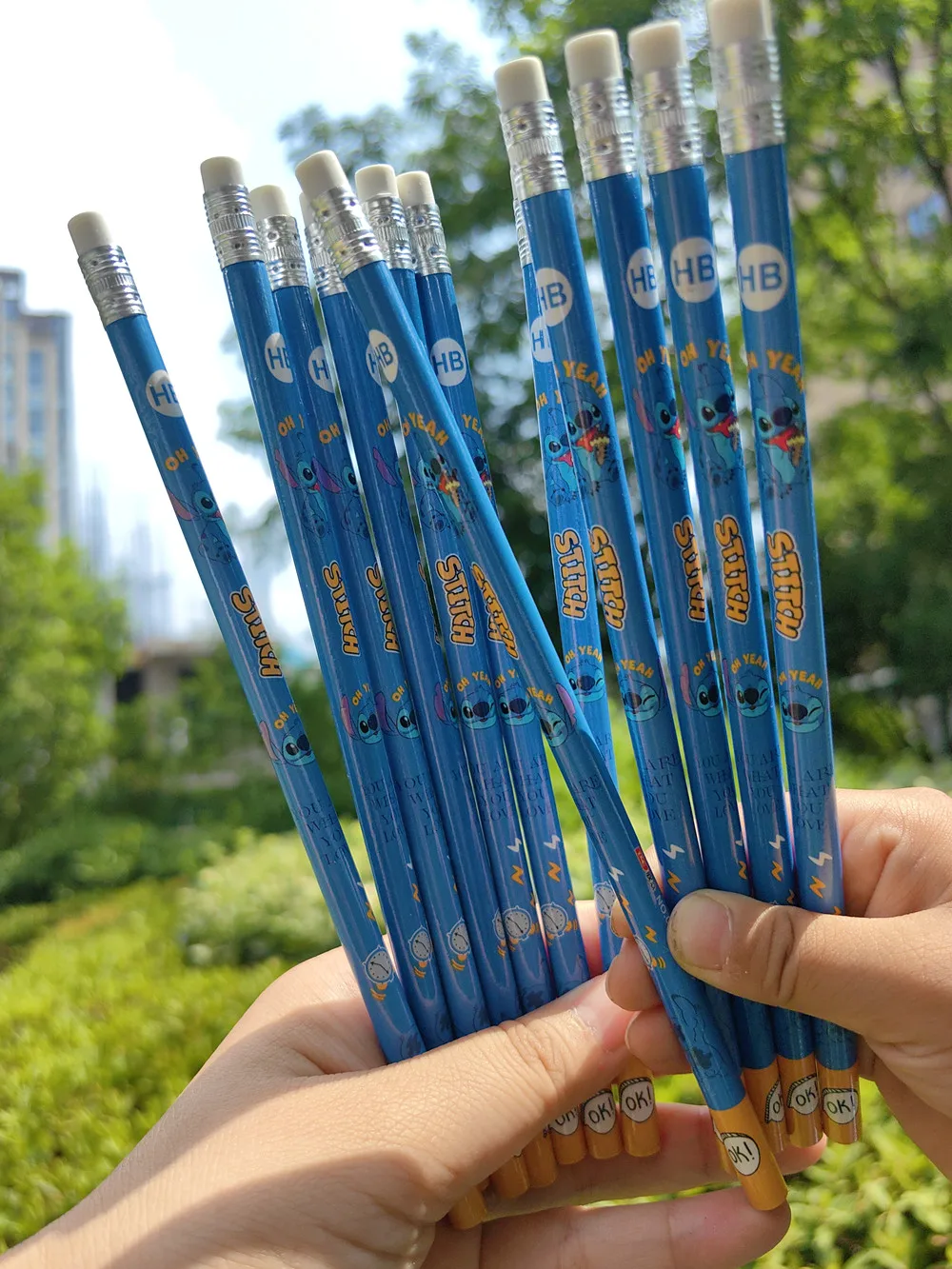 Kawaii Disney Stitch Children Anime Pencil Cartoon pencil with Rubber School Supplies Pencil Student Pencil kids Christmars Gift