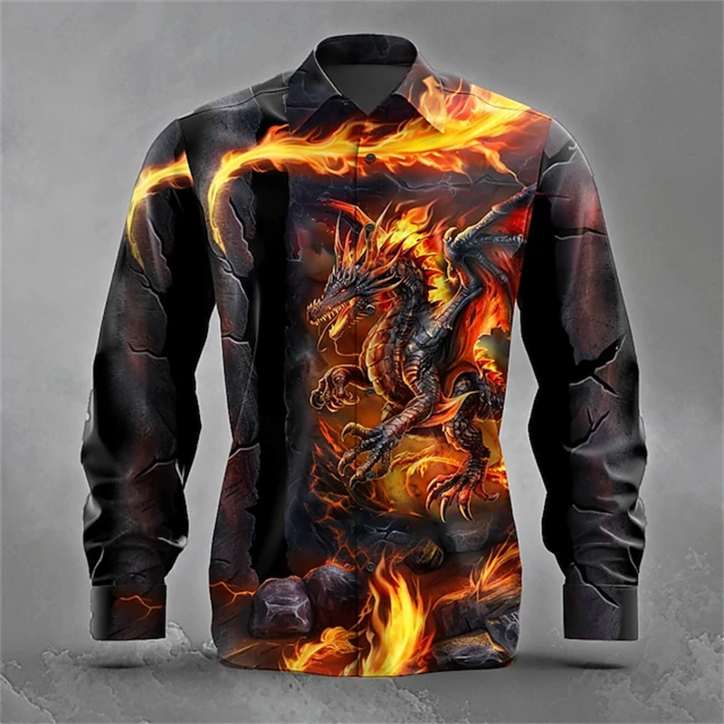 

shirts for man Vintage Men's Long-sleeved Shirt Fashionable Casual Vacation Button Shirt Daily Autumn Lapel 3D Print Men's Wear