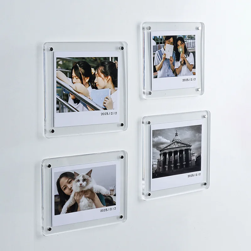 

Acrylic Photo Frame Instant Camera Transparent Magnetic Fridge Sticker Wall Display For Couple Photos Creative Card Holder