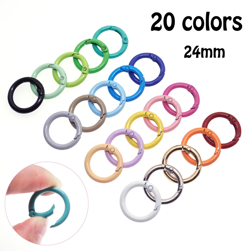 10pcs Colorful 24mm Alloy Trigger Round Snap Keyring Buckle Snap Hook O Ring Buckle For Keychain Bag Purse DIY Accessories