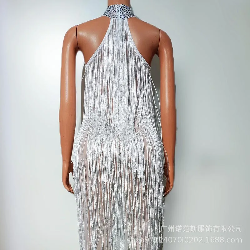 Luxury Tassel Sexy High Split Drape Dress Annual Meeting Women's High-end Dress Nightclub Skirt Damen Kleider Abendkleid Elegant