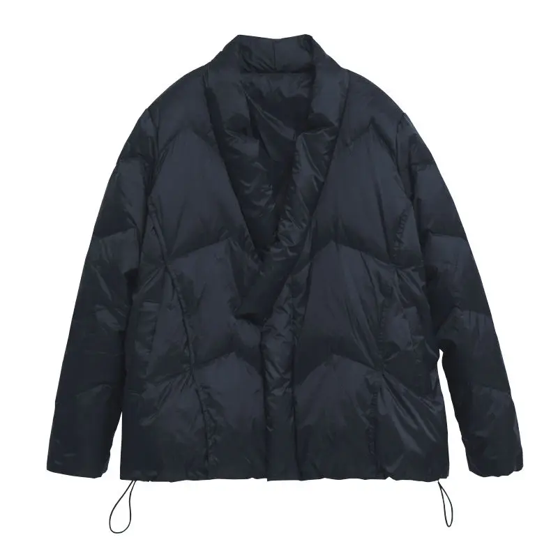

New Winter Loose V Neck Down Jacket Women Korean Style Fashion White Duck Down Coat