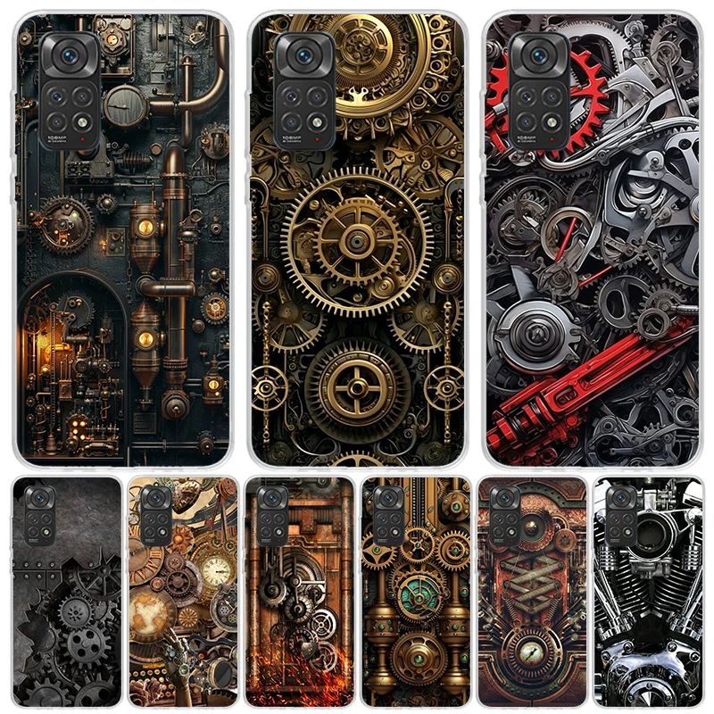 Steampunk Gear Mechanical Phone Case For Xiaomi Redmi Note 13 12S 12 11S 11T 11E Pro Plus 10S 10 9S 9 8T 8 7 Art Customized Coqu