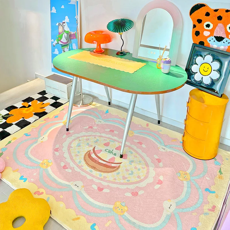 Bedroom Carpet For Children's Room Cute Girls Floor Soft Mat Living Room Decoration White Fluffy Large Kids Bedside Rugs