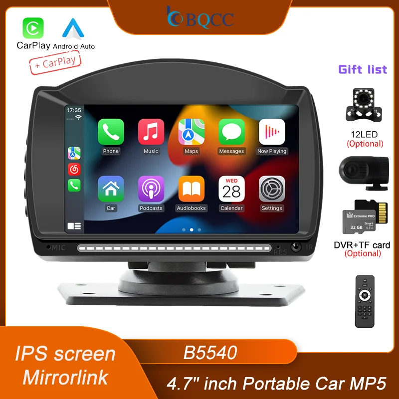 

BQCC 4.7 Inch IPS screen Portable car MP5Android Auto Carplay Mirrorlink reverse image DVR Multimedia Aux Dual Usb Bt car radio