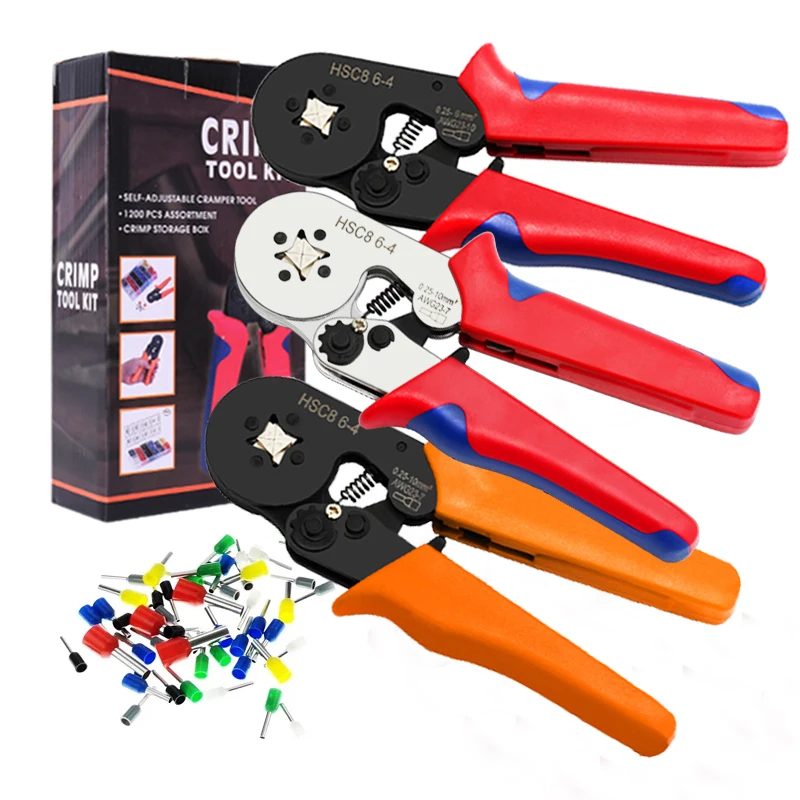 Crimping Pliers Ferramentas Tubular Terminal Hand Tools HSC8(0.25-6/10mm²) Ratcheting Crimper Electrical Wire Ferrule Clamp Kit