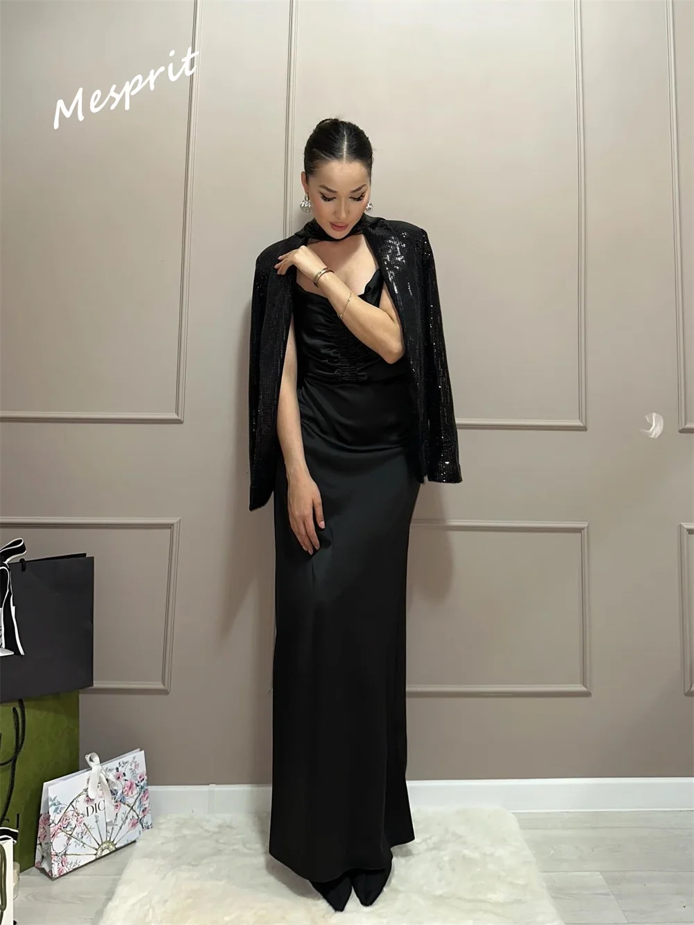  Yipeisha   Exquisite High Collar Sheath Evening es Paillette Stole Skirts Satin Customized Saudi Arabia