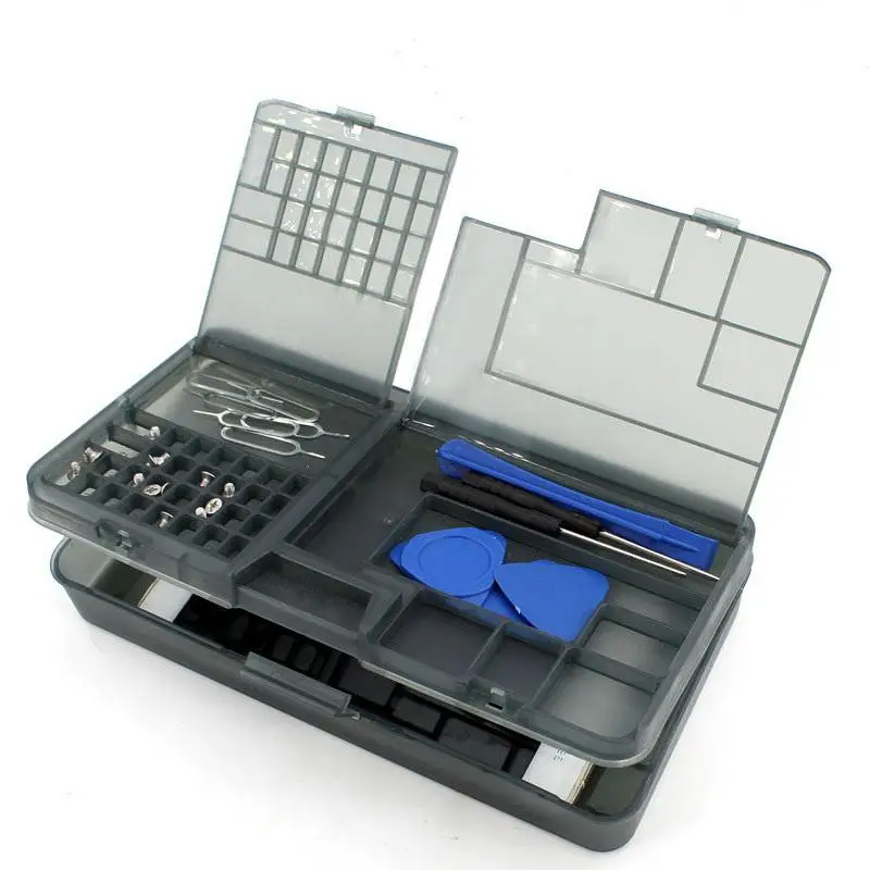 Electronic Component Storage Box Double Layer Desktop Organizer Multi Grid Screw Parts Case with Lid for Phone Repair DIY Tool