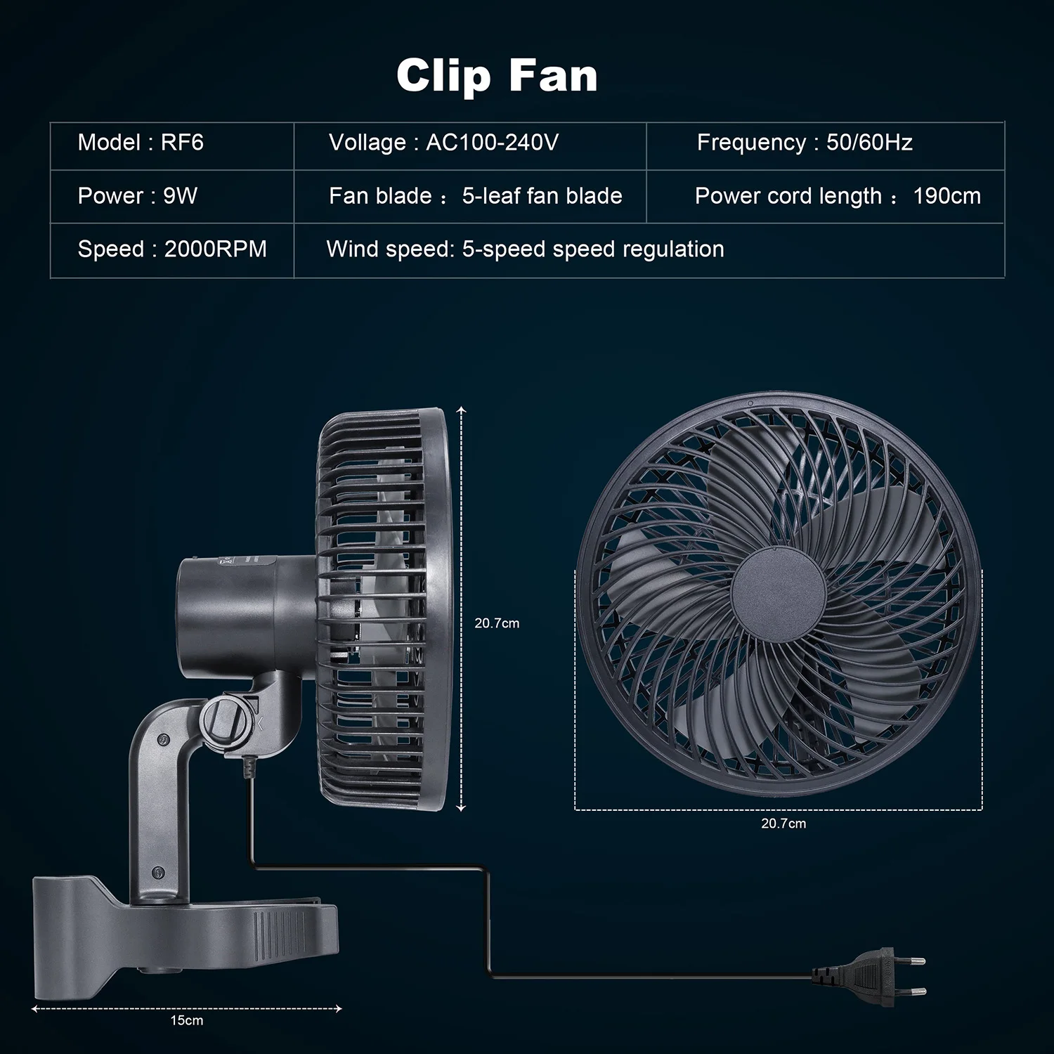 

Grow Tent Clip Fan High Airflow 320CFM Mutiple Wind Speed High Performance Low Noise For Hydroponics Greenhouse