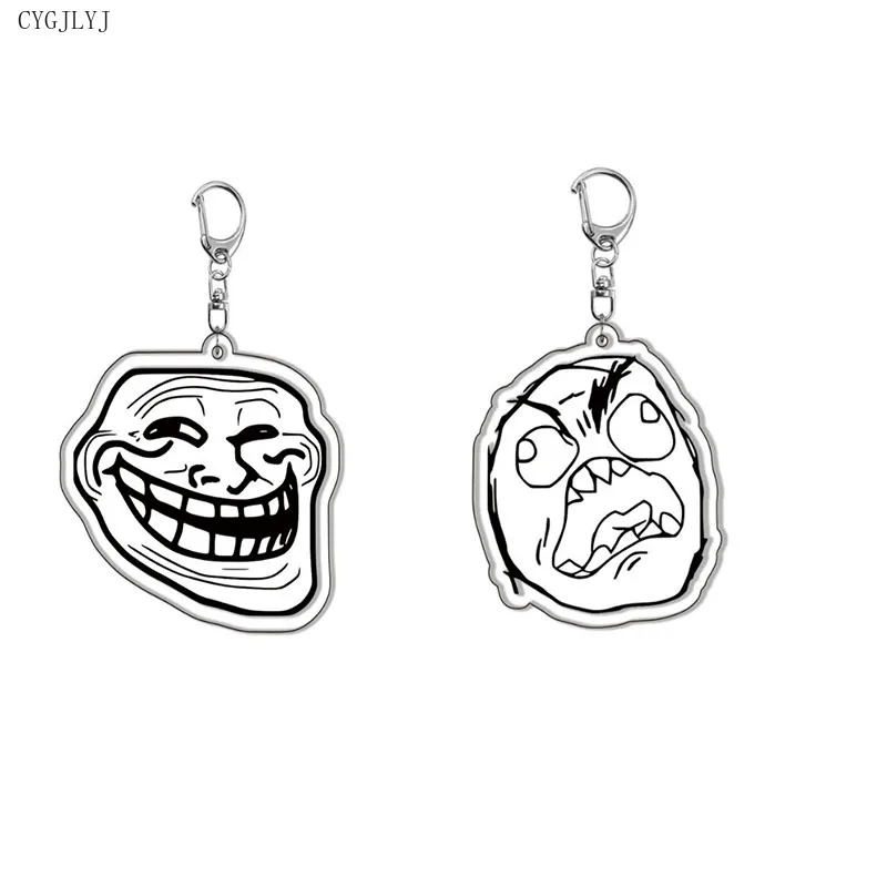 Funny Troll Face Keychain for Accessories Bag No Me Gusta Rage Face Forever Alone Pendant Key Chain For Women Men Birthday Gift