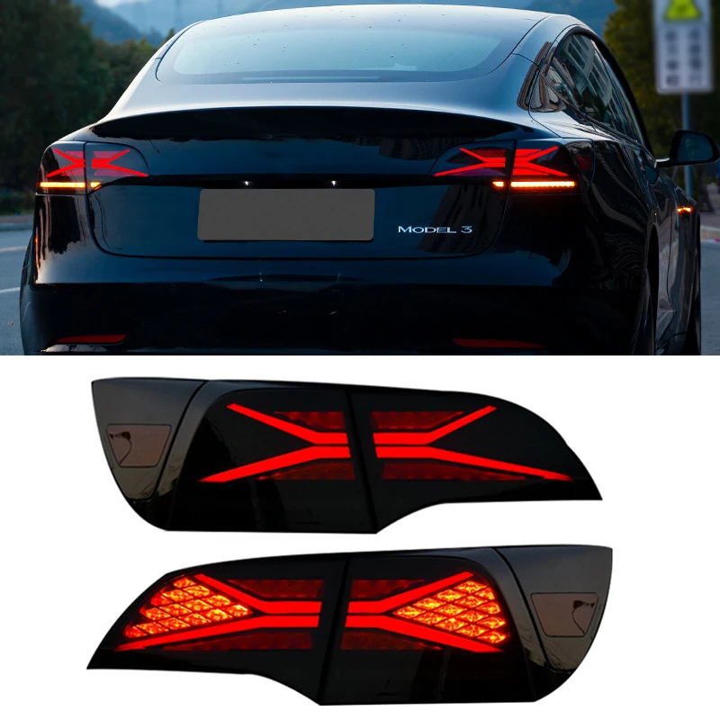 For Tesla Model 3 Model Y Black Smokey Color Rear Combination Lamp Tail Stern Brake Flow Light Fog LED Light Assembly 2017-2022