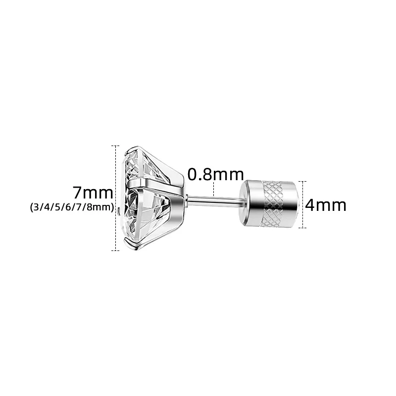 3-8mm Schwarz-Weiße Quadratische Zirkon-Ohrstecker aus Edelstahl mit IP-Beschichtung, kein Verblassen, antiallergisch – Detail 2
