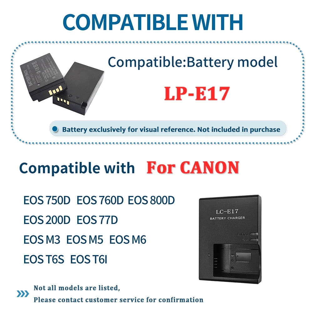 LC-E17 E17E Battery Charger For Canon EOS 200D M3 M5 M6 750D 760D T6i T6s 800D 77D Kiss X8i Camera LPE17  LP-E17 Battery Charger