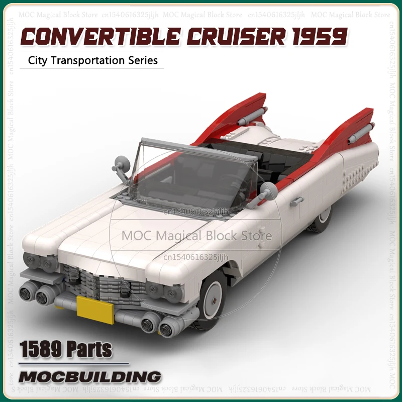 

Строительные блоки MOC, кабриолет, крейсер, автомобиль 1959, автомобиль, технология, кирпичи 10274, модификация игрушек, коллекция дисплеев, рождественские подарки