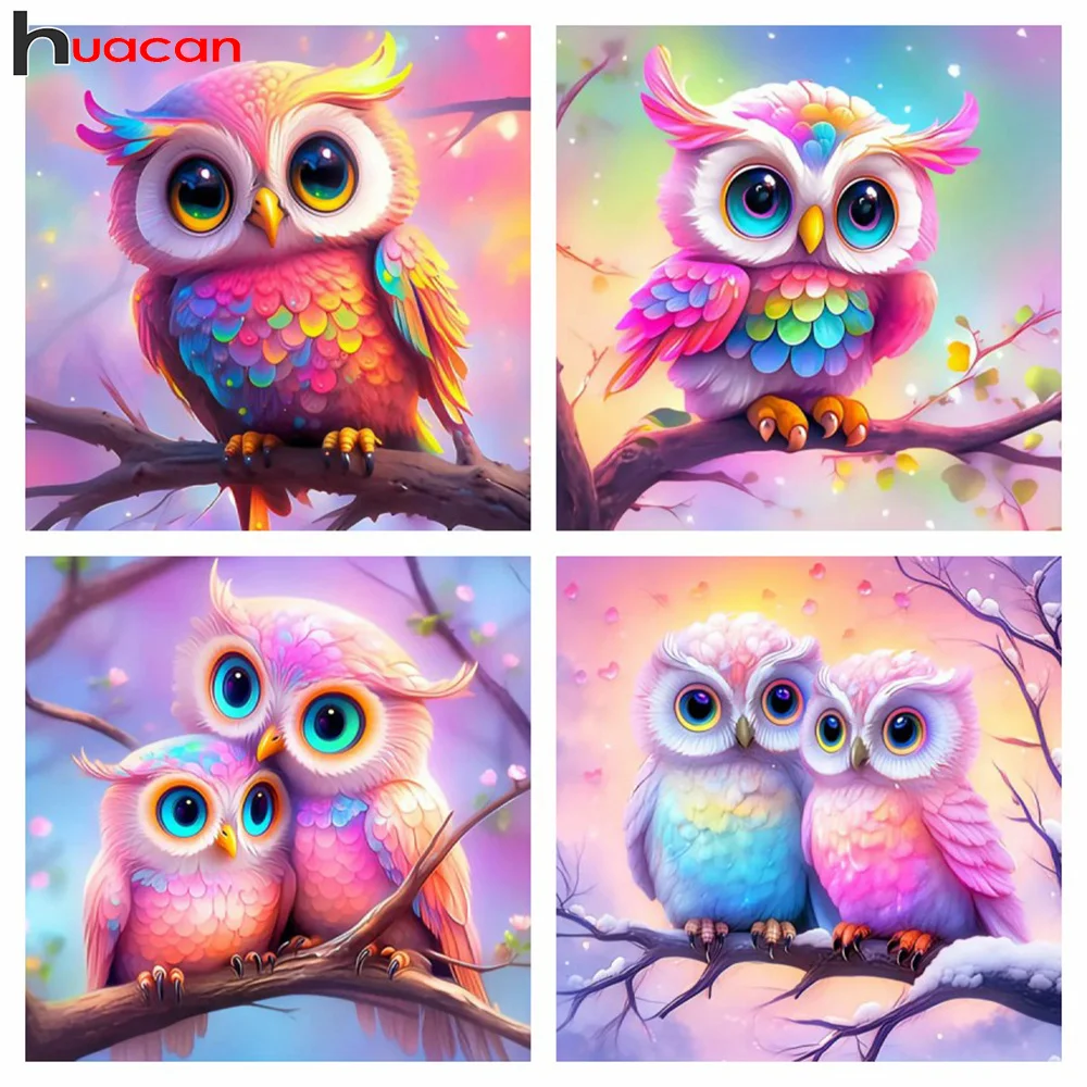 Huacan Diamond Painting Animal Full Round Square Diamond Mosaic Owl New Collection Art Home Decor Diy Handmade Gift