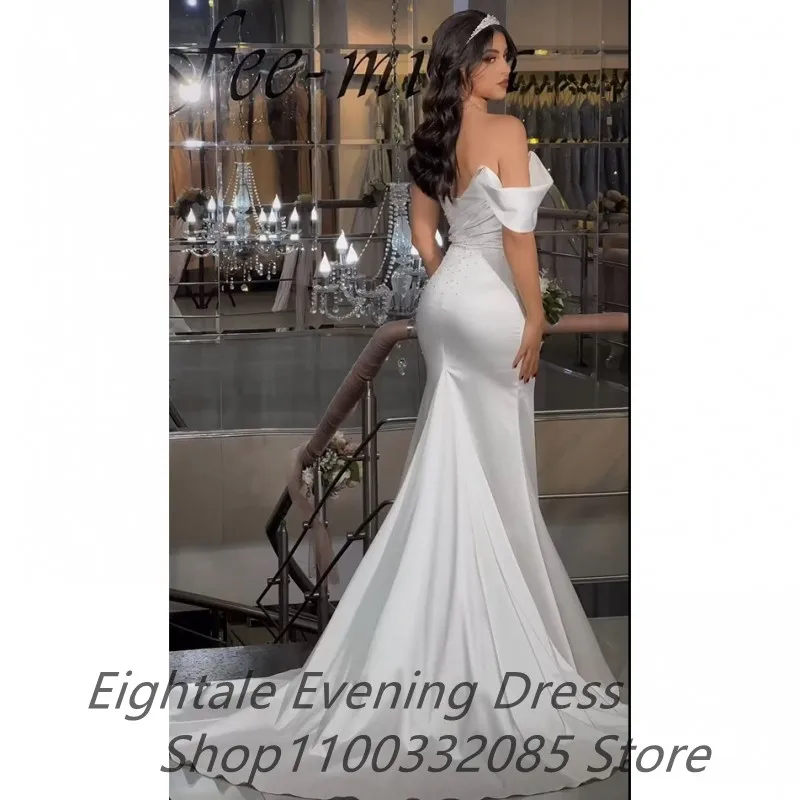 Acht elegante Meerjungfrau weiße Abendkleider für Hochzeits feier eine Schulter Schlitz Perlen formelle Ballkleid Dubai Party kleid